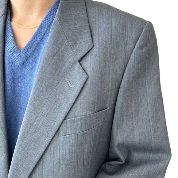 Yves Saint Laurent Mens YSL Slate Blue Striped Wool Sport Coat Blazer 44R - Picture 8 of 12